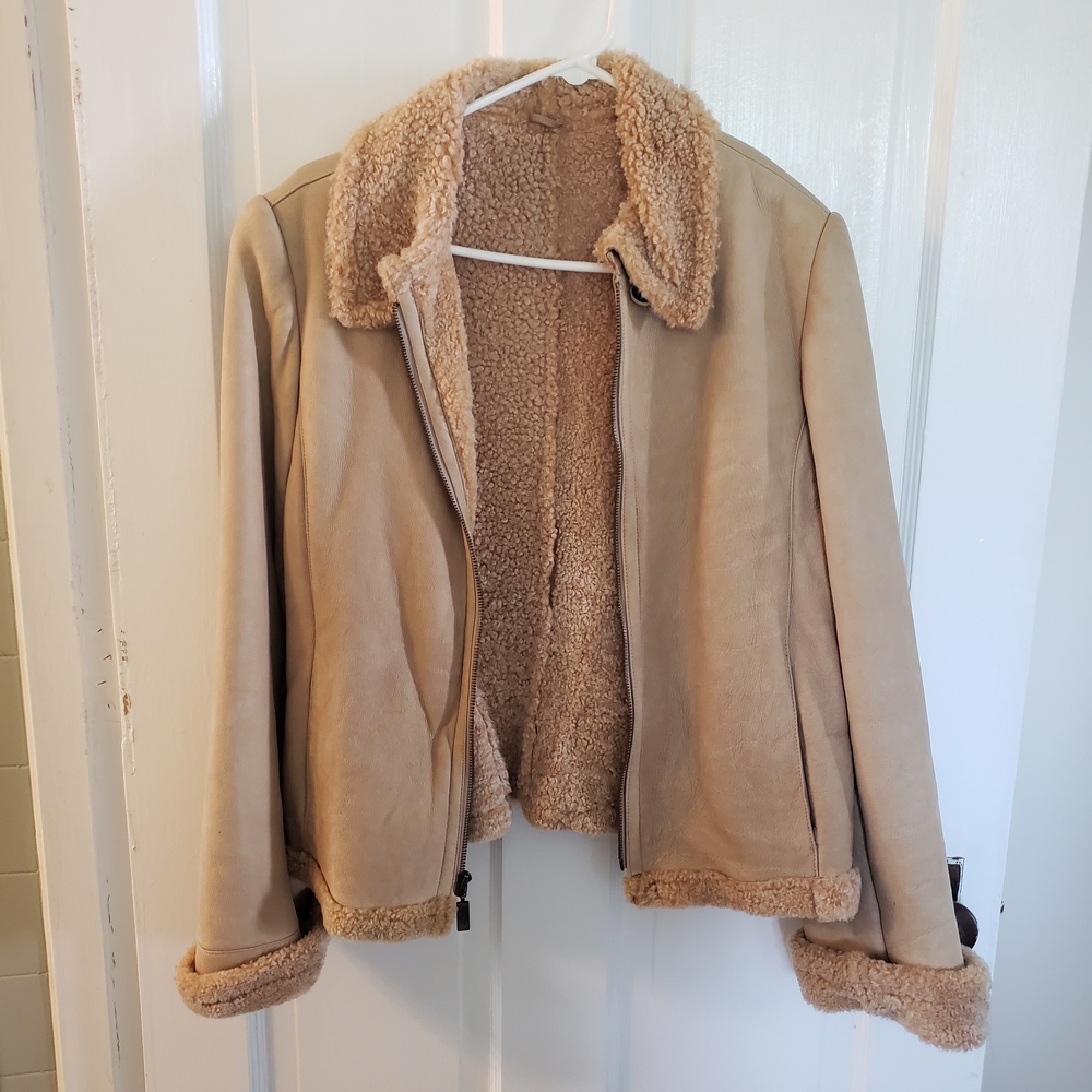 Vakko Tan Teddy Jacket Genuine Shearling And Suede Outerwear